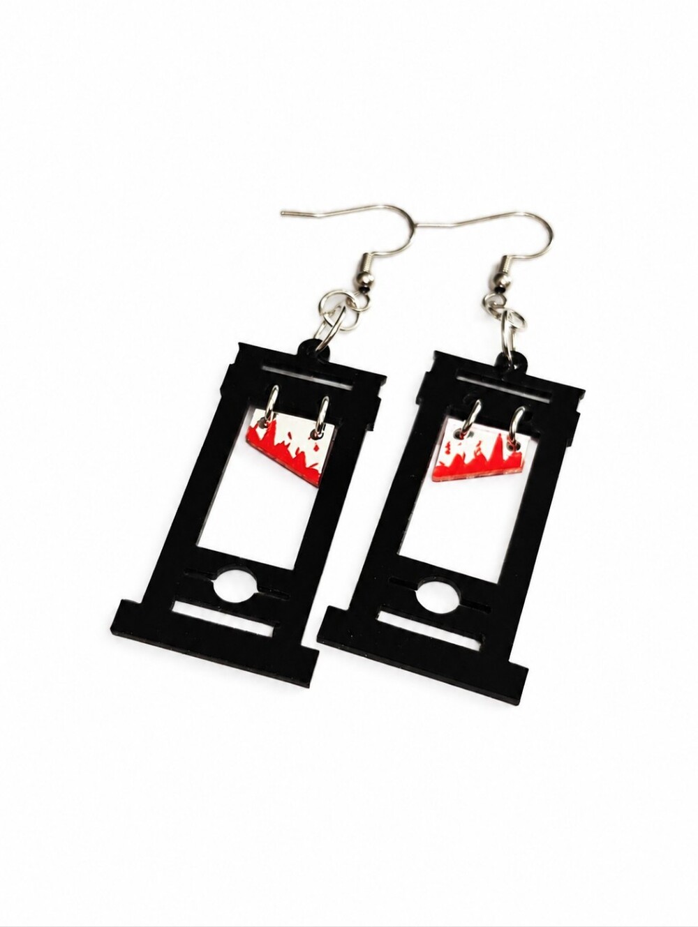 Guillotine Drop Earrings Gothic Horror Macabre Halloween Bloody Blade Statement